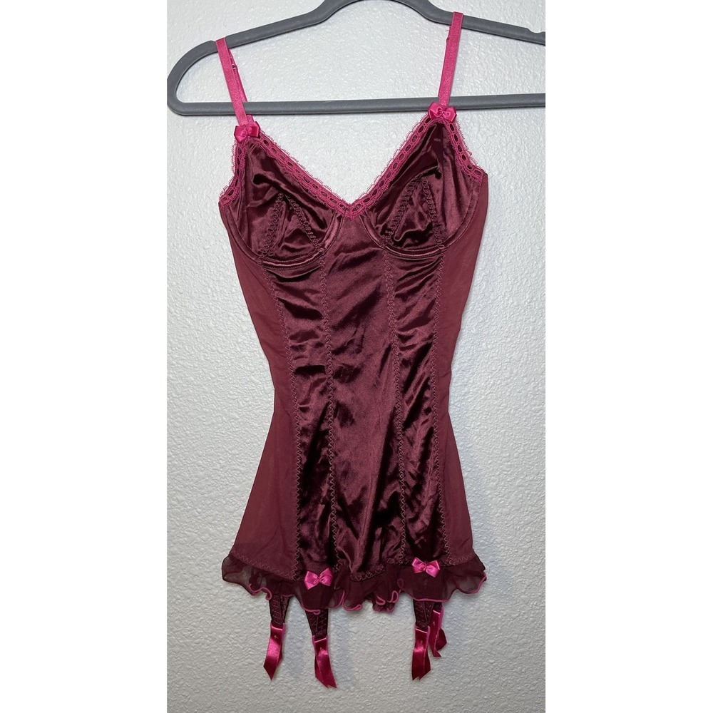 Victoria's‎ Secret NWT Women's Burgundy Satin Babydoll Chemise Size 34 B